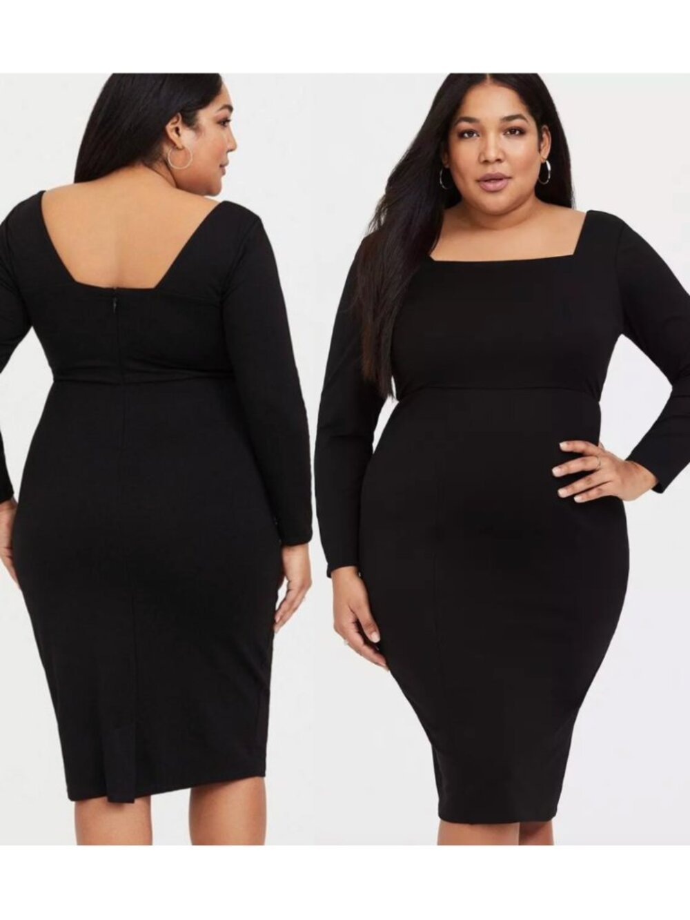 TORRID Plus Size Black Premium Ponte Bodycon Dress Long Sleeve Square Neck LBD